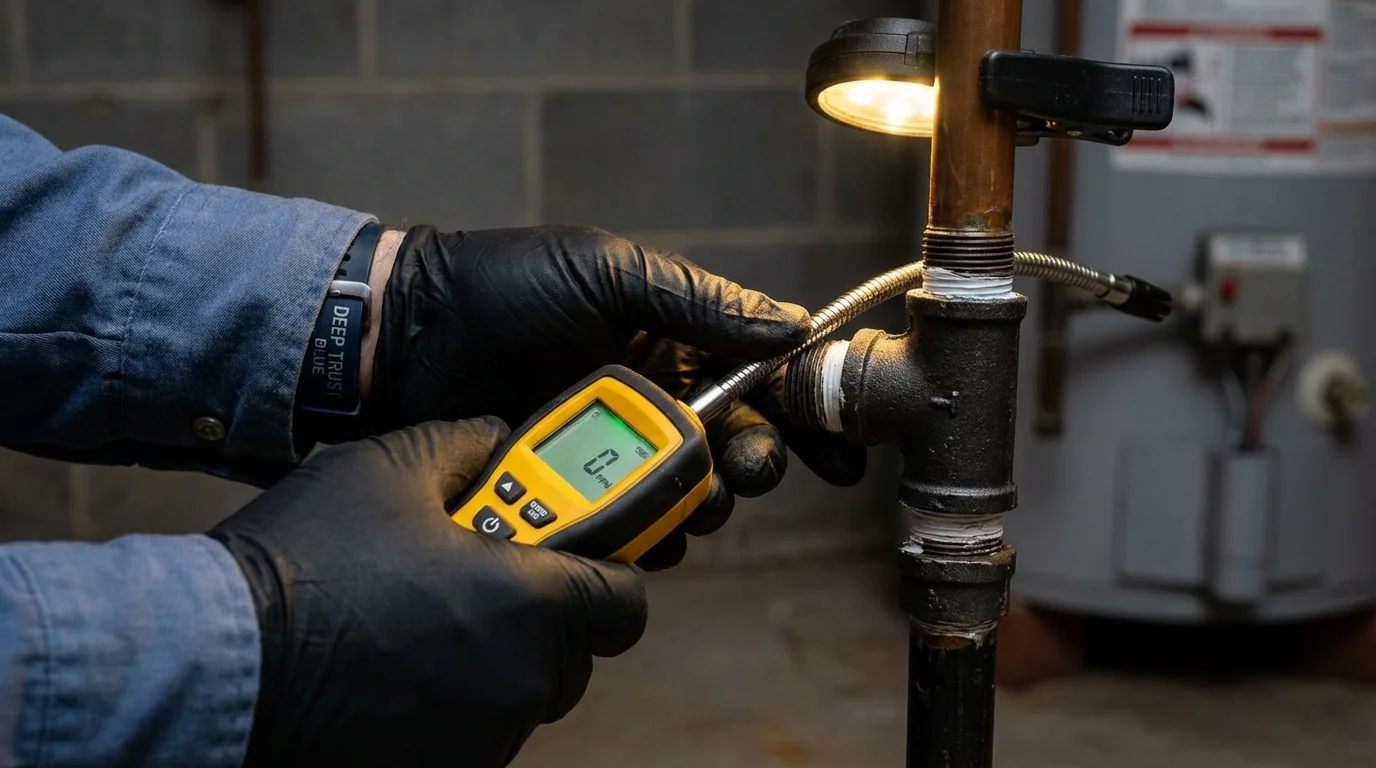 Gas leak detection with electronic sniffer by Johns Plumbing LLC in Camanche
